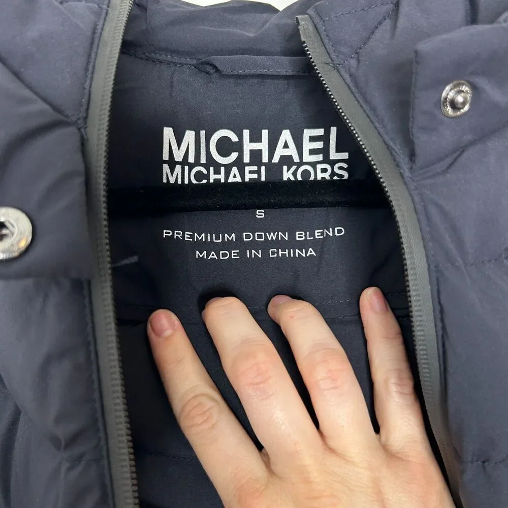 Michael Kors Navy Blue Premium Down Blend Puffer Coat Jacket Women's Size Small